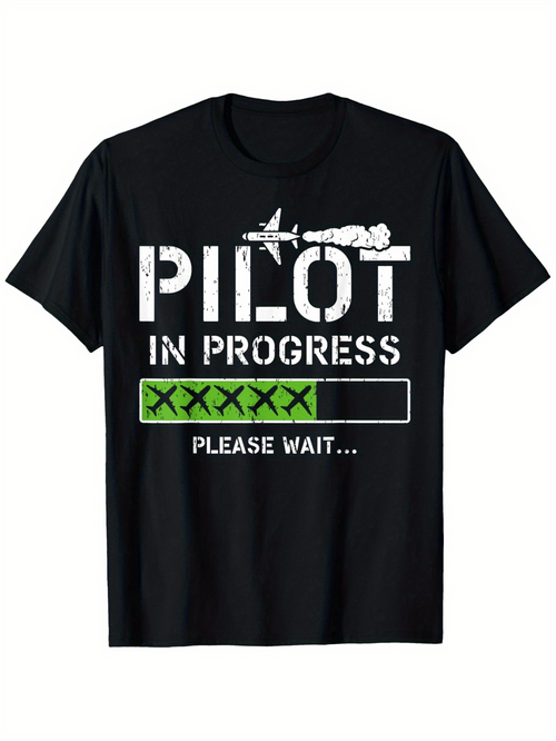 Men's Graphic T-Shirt Pilot In Progress Loading Bar With Military Aircraft