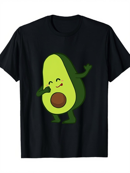 Men's Graphic T-Shirt Cheerful Cartoon Character Avocado Dancing With Joyful Expression Avocado