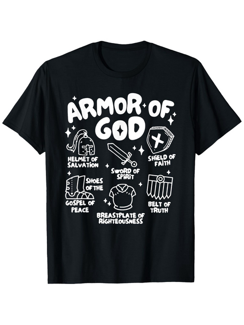 Men's Graphic T-Shirt Armor Of God With Faith Shield Helmet Sword Shoes And Belt Graphics Shirt
