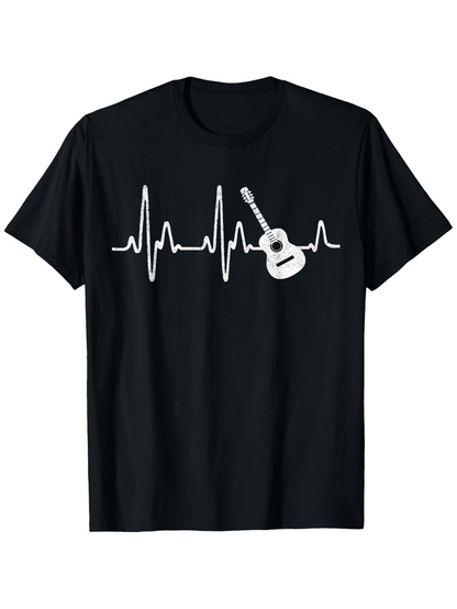Men's Graphic T-Shirt Heartbeat Line Graphic Featuring An Acoustic Guitar Silhouette