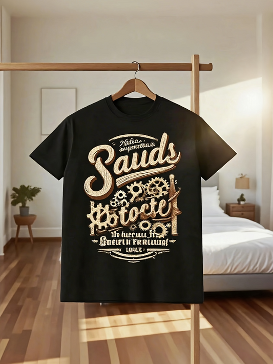 Men's Graphic T-Shirt Welcome Classic Typography Vintage Elements And Gears Black T Shirt
