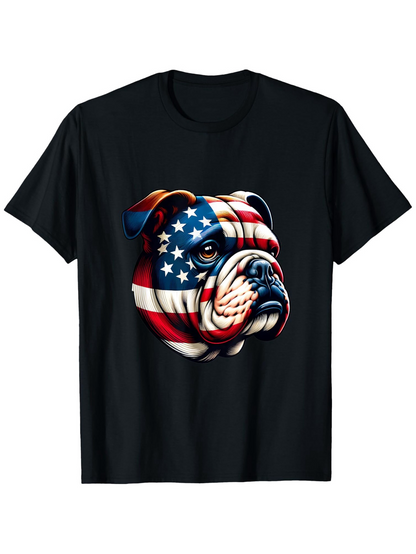 Men's Graphic T-Shirt Patriotic Colors With American Flag Bulldog Portrait