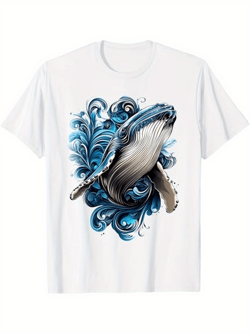 Men's Graphic T-Shirt Majestic Blue Ocean Waves Swirling Around Powerful Swimming Whale