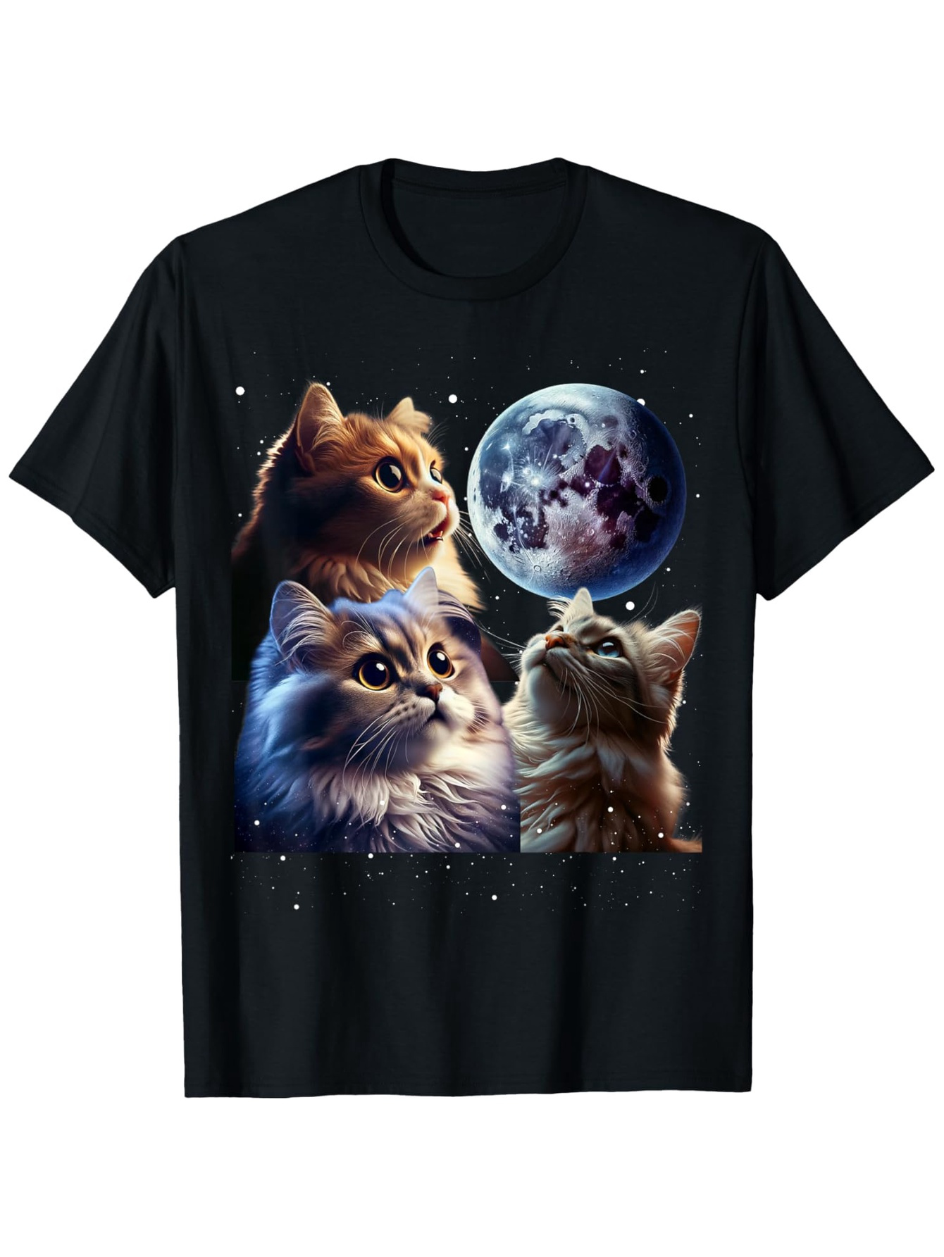 Men's Graphic T-Shirt Majestic Cats Gazing Upwards Among Glowing Stars And Bright Full Moon Cats