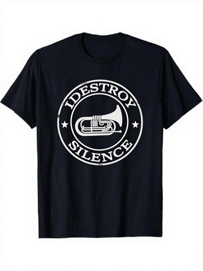 Men's Graphic T-Shirt Destroy Silence Marching Band Tuba Surrounded By Circular Stars Design