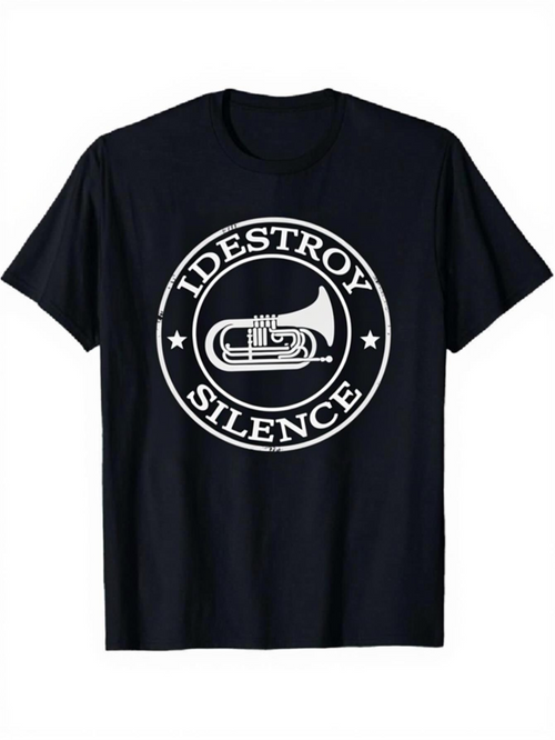 Men's Graphic T-Shirt Destroy Silence Marching Band Tuba Surrounded By Circular Stars Design