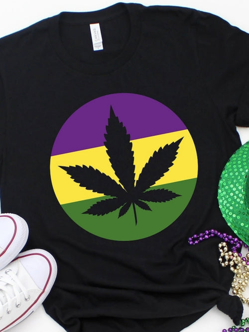 Men's Graphic T-Shirt Bold Rasta Colors Overlapping Leaf In Circular Graphic Centerpiece Leaf
