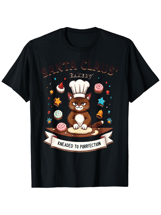 Men's Graphic T-Shirt Kneaded To Perfection Whimsical Cat Chef Surrounded By Colorful Bakery Treats
