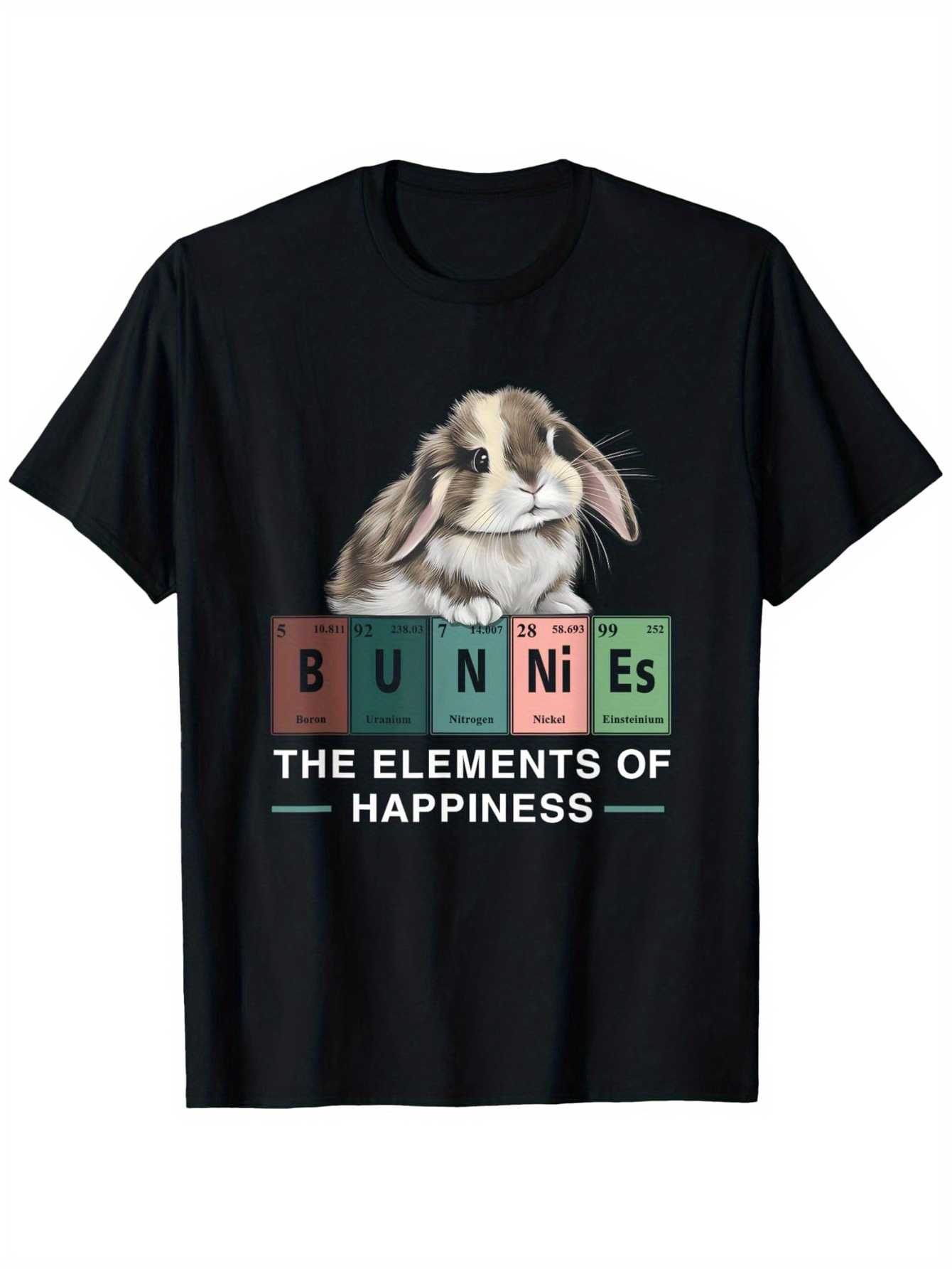 Men's Graphic T-Shirt Bunnies The Elements Of Happiness Scientific Symbols Under Cute Fluffy Rabbit