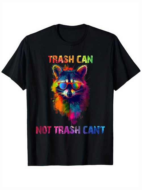 Men's Graphic T-Shirt Trash Can Not Trash Cant Vibrant Multicolor Smoke With Sunglasses Wearing Raccoon Face