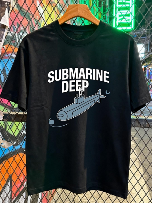Men's Graphic T-Shirt Submarine Deep In Blue Waters With Cartoon Periscope Submarine
