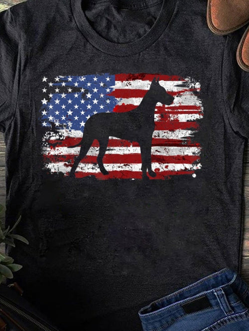 Men's Graphic T-Shirt Bold Canine Silhouette Over Weathered United States American Flag Design Dog