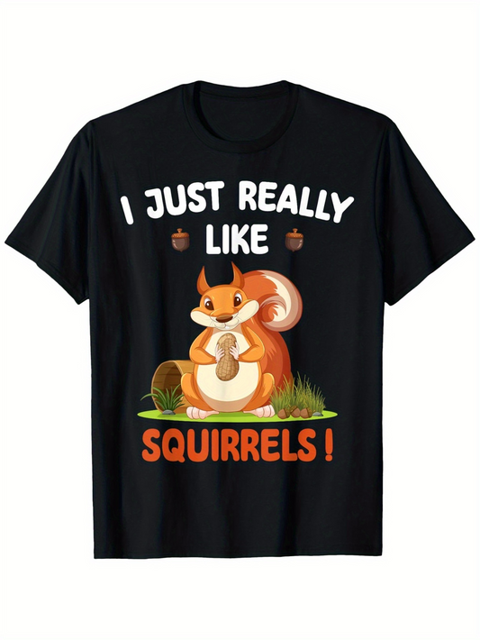 Men's Graphic T-Shirt I Just Really Like Squirrels With Cartoon Grass And Acorns Squirrel