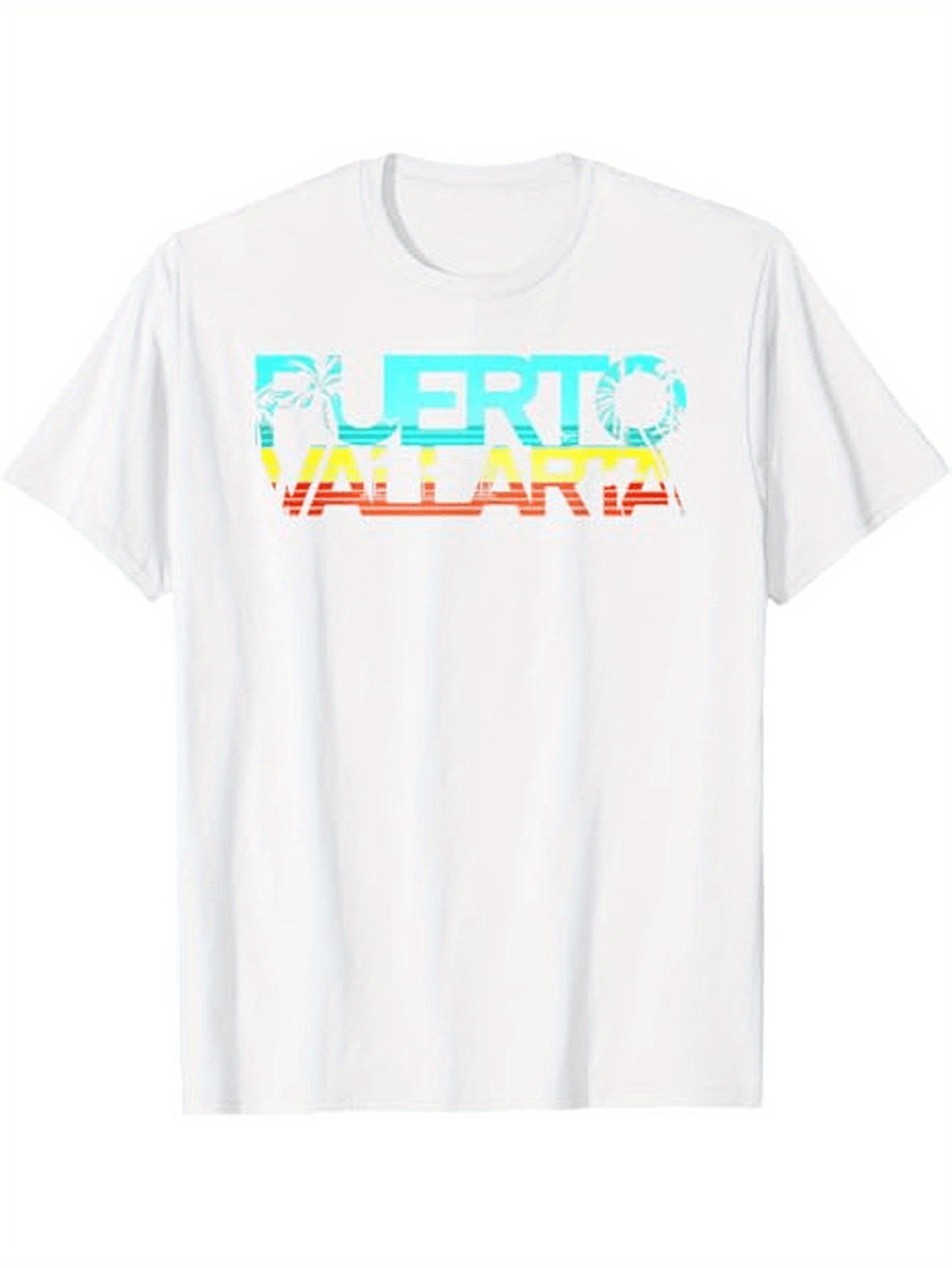 Men's Graphic T-Shirt Puerto Vallarta Vibrant Tropical Colors With Layered Graphic Text