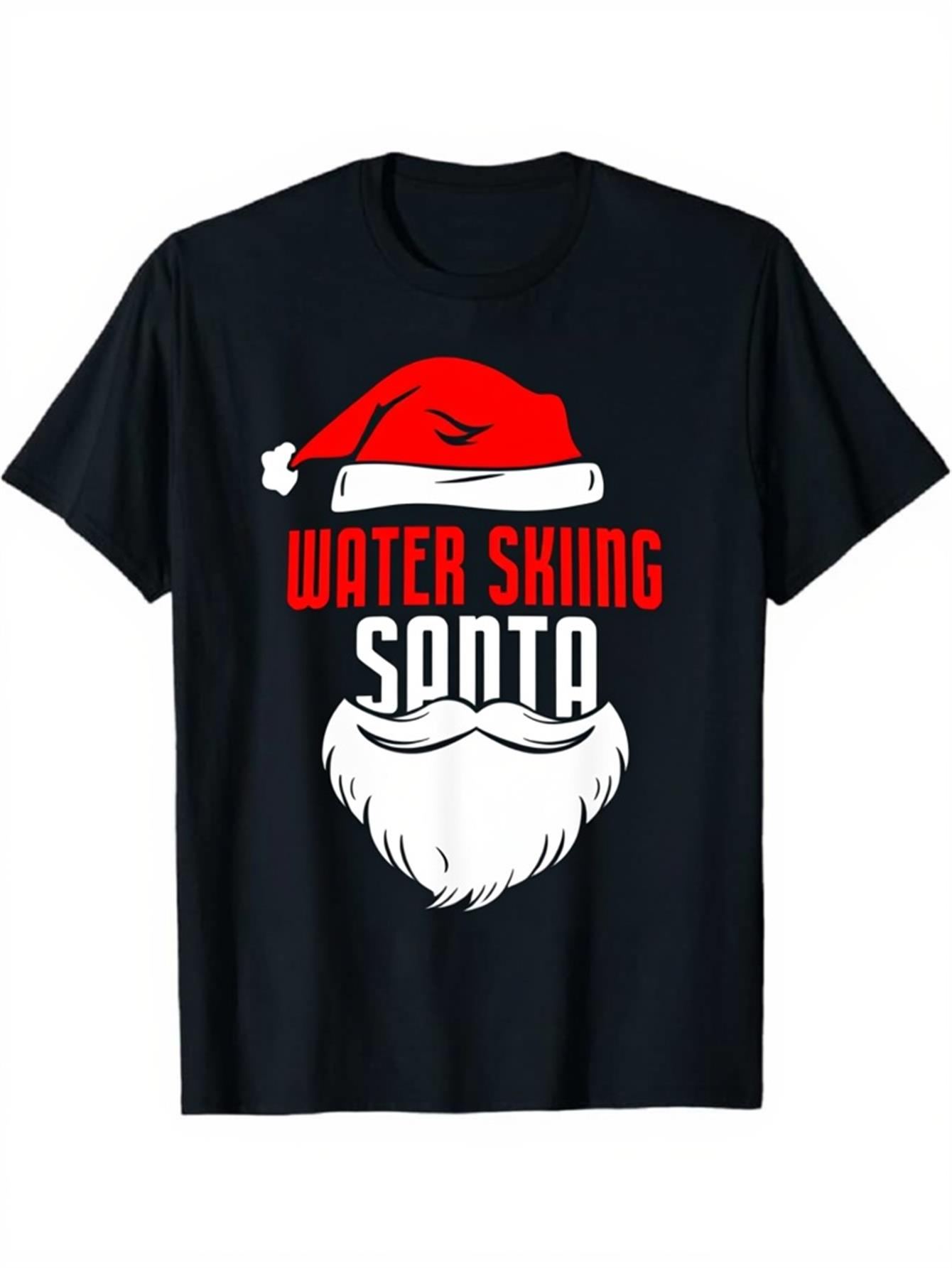 Men's Graphic T-Shirt Water Skiing Santa Hat And Beard Graphic Santa