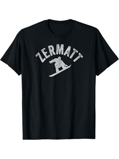 Men's Graphic T-Shirt Zermatt Snowboarding Figure In Gray With Curved Uppercase Letters