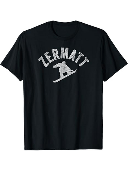 Men's Graphic T-Shirt Zermatt Snowboarding Figure In Gray With Curved Uppercase Letters