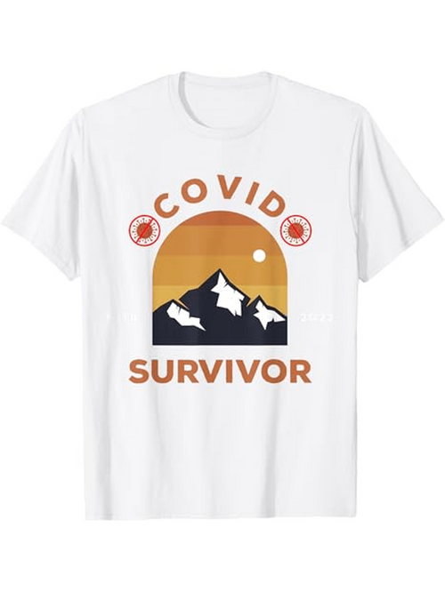 Men's Graphic T-Shirt Covid Survivor Sunset Mountains With Sun And Orange Gradients