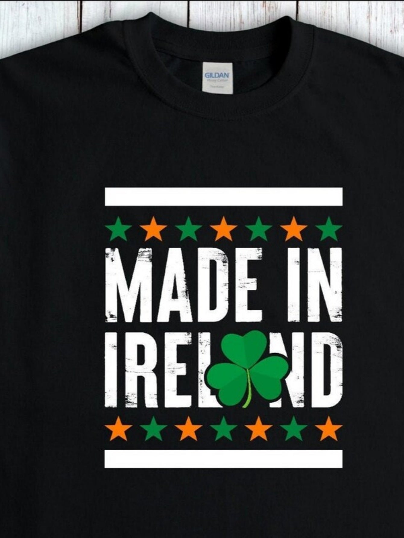 Men's Graphic T-Shirt Made In Ireland Green Shamrock Surrounded By Orange And Green Stars