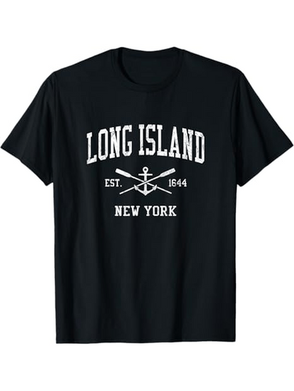 Men's Graphic T-Shirt Long Island Est 1644 New York Nautical Oars And Anchor Graphic