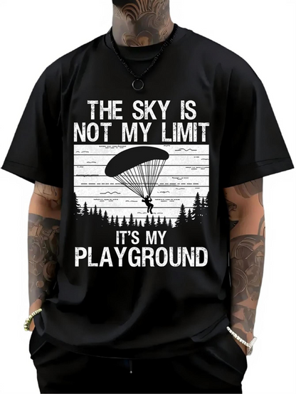 Men's Graphic T-Shirt The Sky Is Not My Limit Parachute Above Trees With Vintage Outdoor Playground