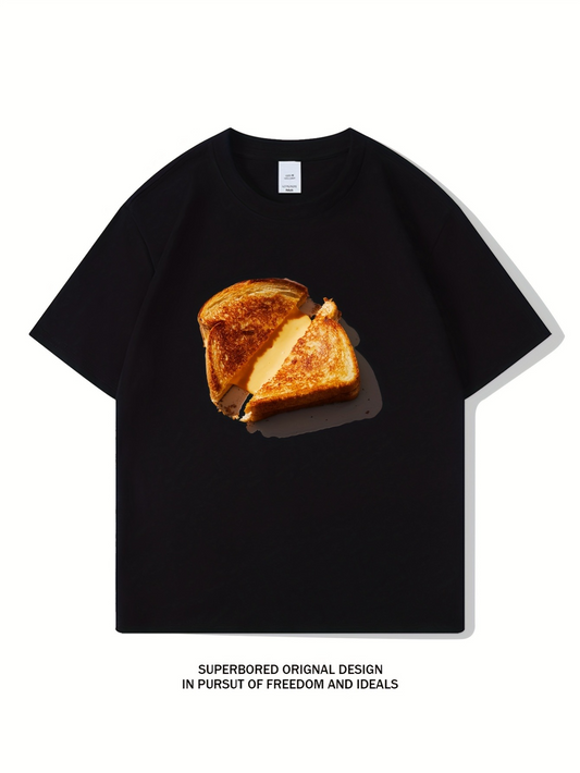 Men's Graphic T-Shirt Melted Golden Cheese Filling Inside Grilled Sandwich Bread Toast