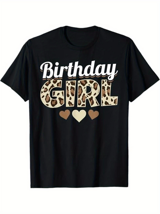 Men's Graphic T-Shirt Birthday Girl Leopard Print With Gradient Hearts Girl
