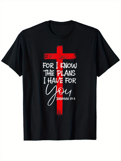 Men's Graphic T-Shirt Inspirational Faithful Red Christian Cross With Handwritten Scripture Text Design Cross