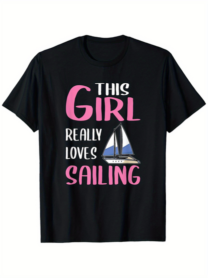 Men's Graphic T-Shirt This Girl Really Loves Sailing With Colorful Boat Illustration