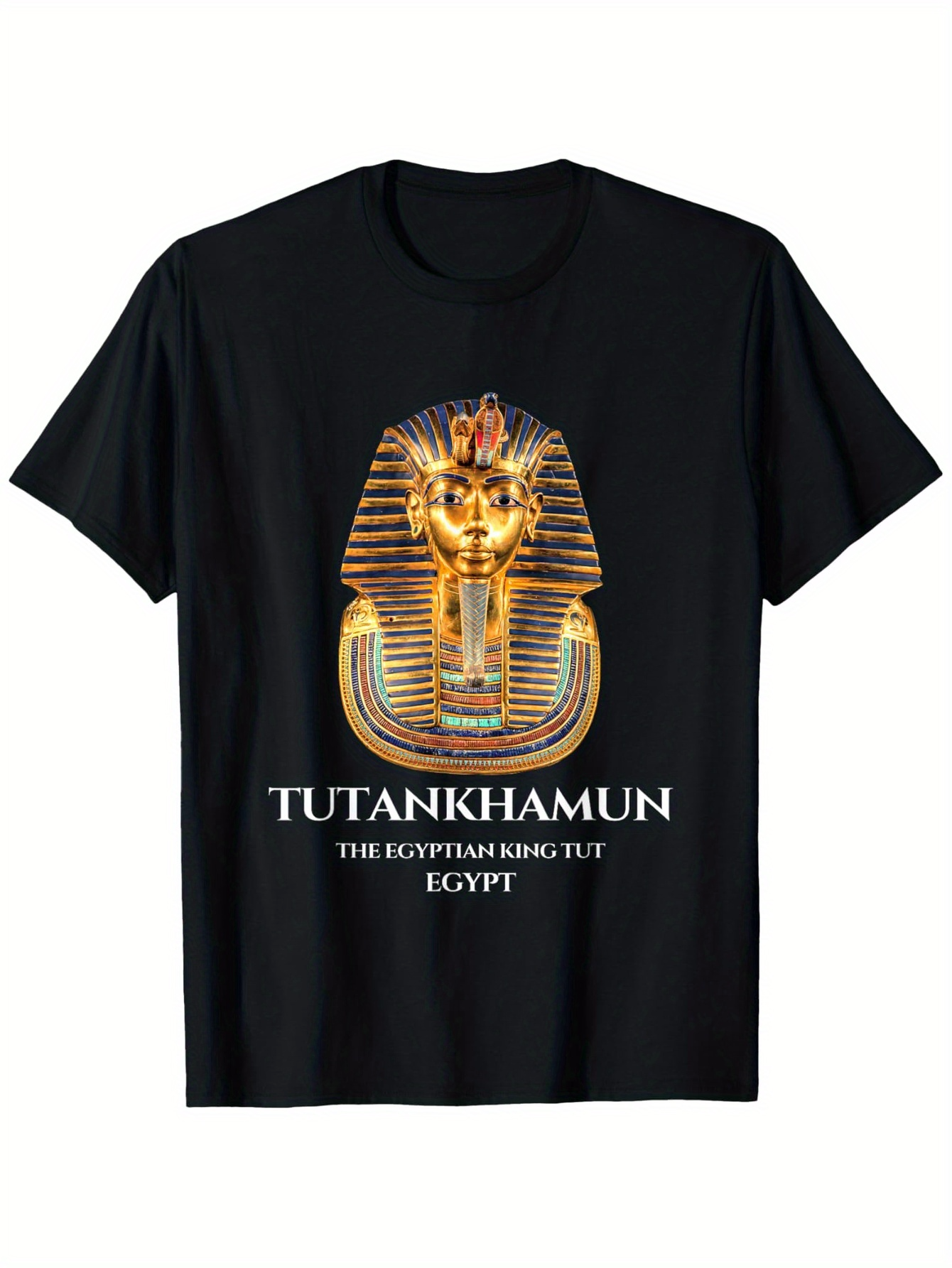 Men's Graphic T-Shirt Tutankhamun Glowing Gold Ancient Mask On Black T Shirt