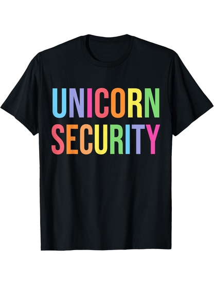 Men's Graphic T-Shirt Unicorn Security Colorful Bold Letters On Black T Shirt