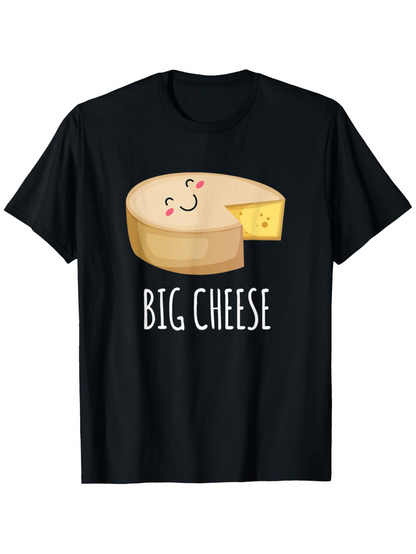 Men's Graphic T-Shirt Big Cheese Smiling Cartoon Slice Facing Playful Expression Cheese