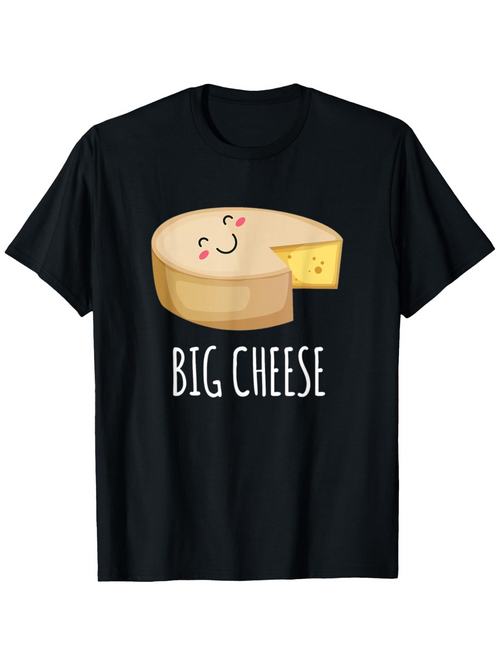 Men's Graphic T-Shirt Big Cheese Smiling Cartoon Slice Facing Playful Expression Cheese
