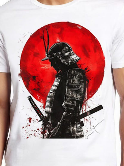 Men's Graphic T-Shirt Bold Red Sun With Silhouette Of A Solitary Japanese Samurai