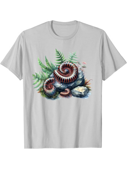 Men's Graphic T-Shirt Verdant Fern Leaves With Fossilized Ammonite Shells And Ancient Rocks