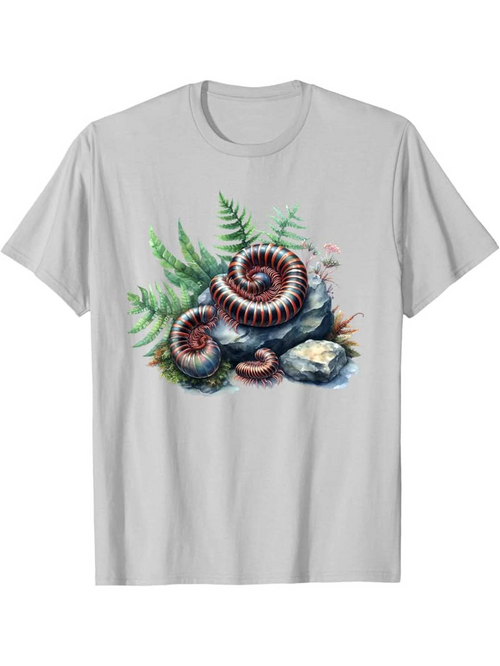 Men's Graphic T-Shirt Verdant Fern Leaves With Fossilized Ammonite Shells And Ancient Rocks