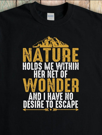 Men's Graphic T-Shirt Nature Holds Me Within Her Net Of Wonder With Golden Mountain Graphic