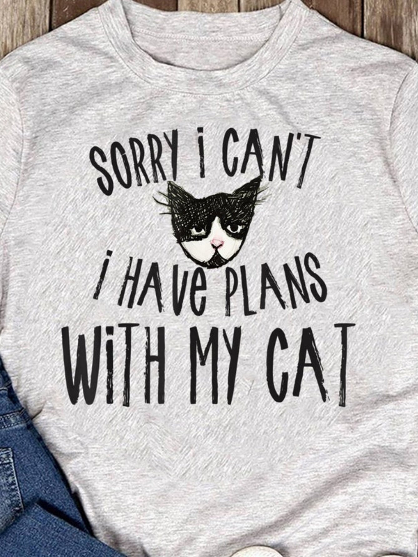 Men's Graphic T-Shirt Sorry I Cant I Have Plans With My Cat Playful Black Cat Illustration
