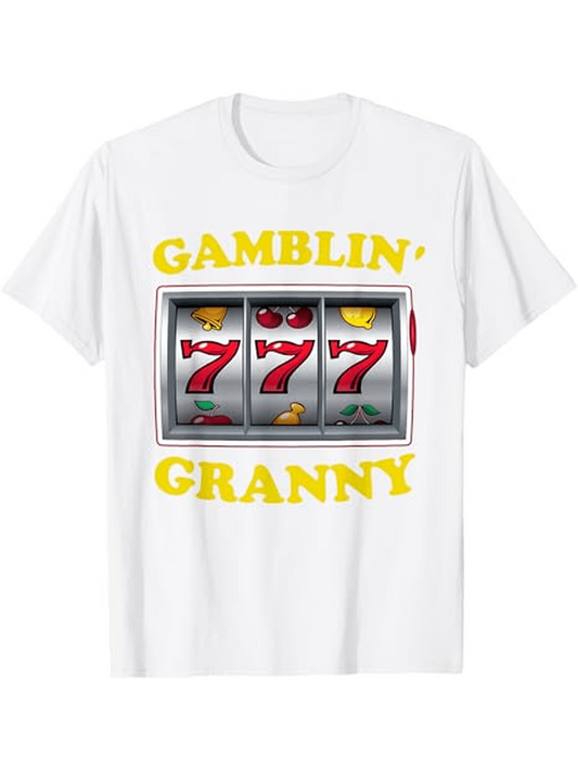 Men's Graphic T-Shirt Gamblin Granny Classic Slot Machine With Triple Sevens Fruit Icons