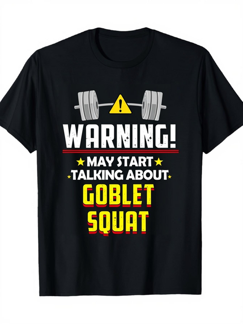 Men's Graphic T-Shirt Warning May Start Talking About Goblet Squat With Dumbbell Illustration