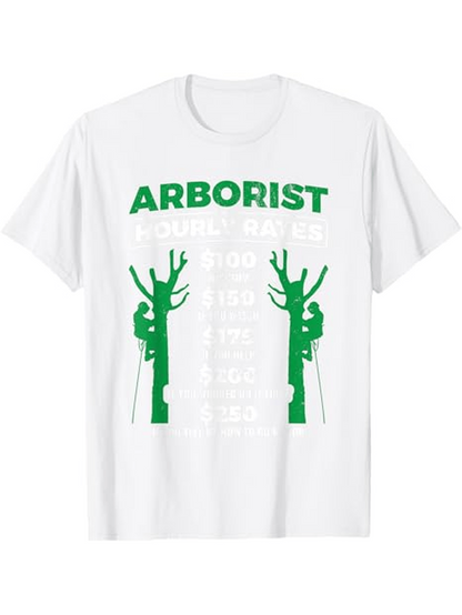 Men's Graphic T-Shirt Arborist Silhouette Figures Climbing Leafless Trees Under Bold Text
