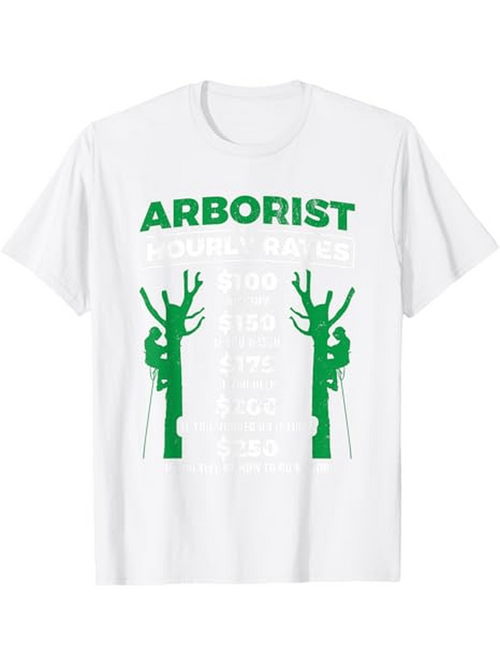 Men's Graphic T-Shirt Arborist Silhouette Figures Climbing Leafless Trees Under Bold Text