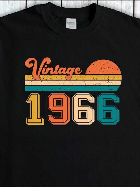 Men's Graphic T-Shirt Vintage Retro Sunset Stripes With Colored Large Numbers Year