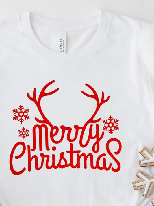 Men's Graphic T-Shirt Merry Christmas Playful Antlers With Snowflakes And Holiday Cheer Script