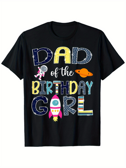 Men's Graphic T-Shirt Dad Of The Birthday Girl With Colorful Space Rocket Design