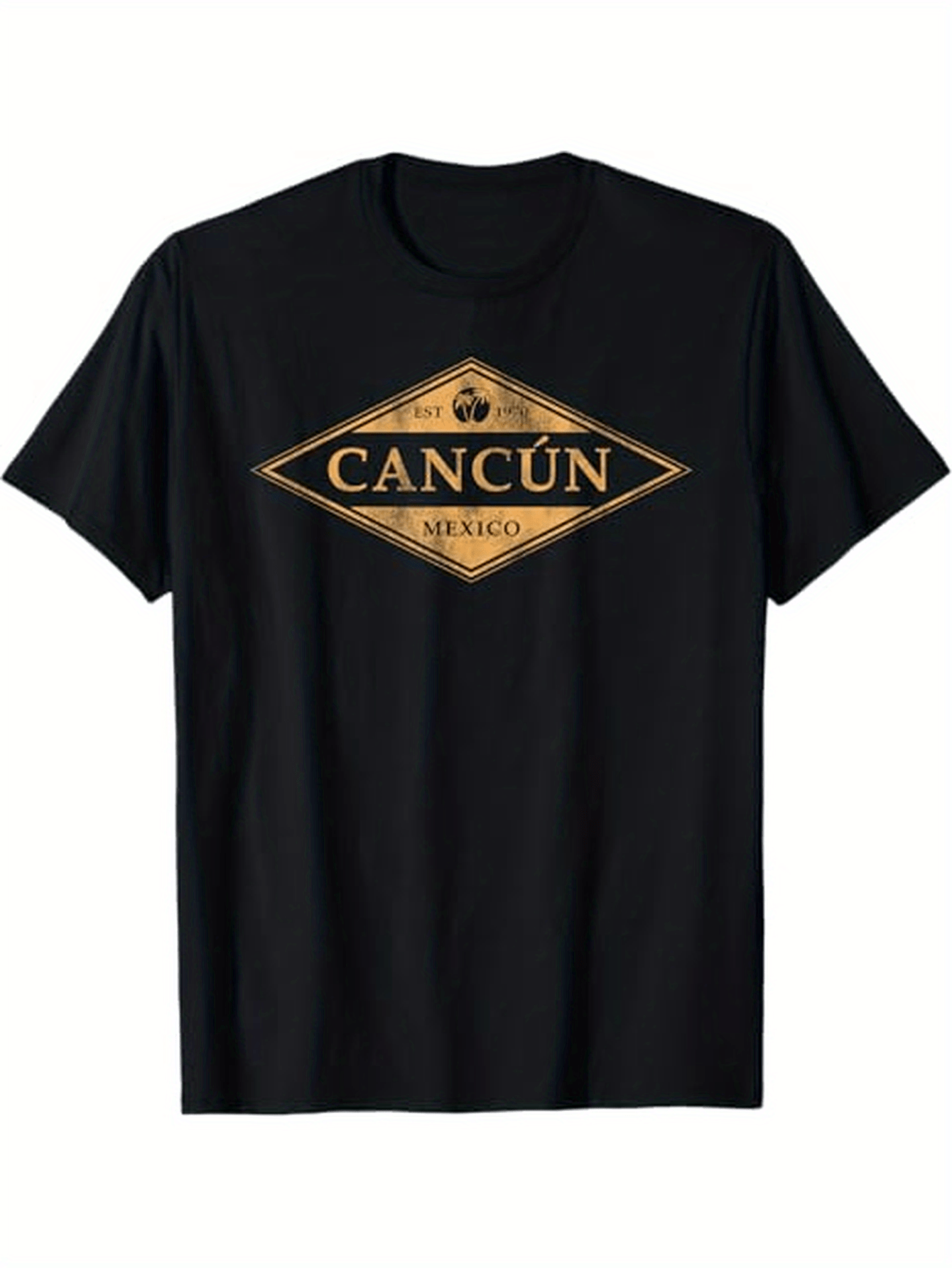 Men's Graphic T-Shirt Cancun Mexico Retro Gold Geometric Print With Diamond Frame