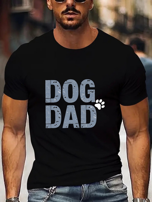 Men's Graphic T-Shirt Dog Dad With Playful Paw Print Beside Bold Block Letters Shirt