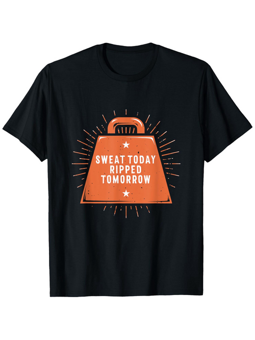 Men's Graphic T-Shirt Sweat Today Ripped Tomorrow With Orange Kettlebell Graphic Surrounded By Sunburst Lines