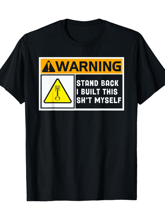Men's Graphic T-Shirt Warning Sign With Humorous Text And Mechanical Symbol T Shirt