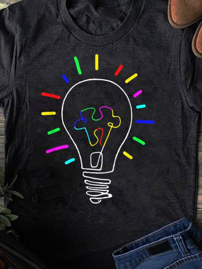 Men's Graphic T-Shirt Colorful Lines Shining Around A Bright Puzzle Lightbulb